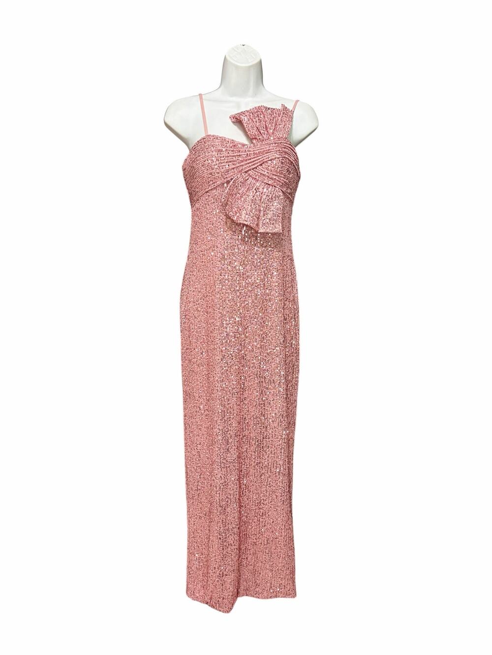Mac Duggal Ieena Pink Sequin One Shoulder Bow Evening Gown Dress Size 2